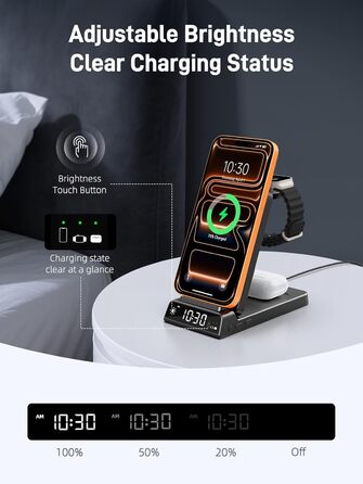 MagSafe Зарядний пристрій 3-в-1 для Apple Watch та iPhone (17 Pro Max/16/15), Бездротовий зарядний пристрій для Apple Watch (10-4) та AirPods, 25W, Чорний