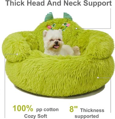 Fluffy Dog Bed Cat Bed, Donut Dog Bed for Large Dogs, Orthopedic Dog Bed Dog House Indoor, Dog Basket Size L (69 x 69 x 36 cm), Cartoon Dog Bed, Green (L 61 cm x l 61 cm x H 36 cm)