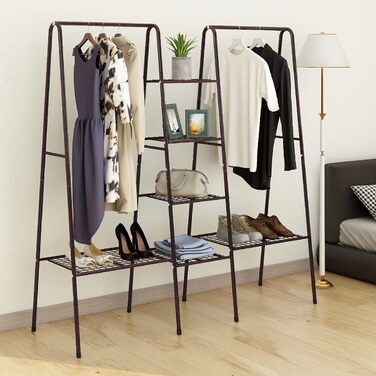 JURMERRY Metal Clothes Rack Clothes Rod Garment Racks with Shoe Storage, (Bronze)