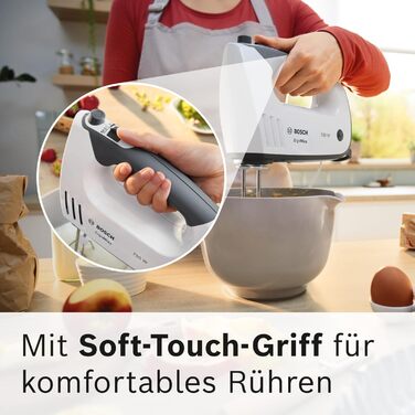 Ручний міксер Bosch ErgoMixx MFQ37470 з блендером, чашею та гаками для тіста, нержавіюча сталь, 750 Вт, 5 швидкостей + Turbo, білий/сірий