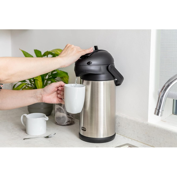 Emsa 637301600 President Insulated Pump Carafe | Capacity: 3 Liters | 12 hours hot | Detachable pump head | Integrated carrying handle | Stainless steel/Black