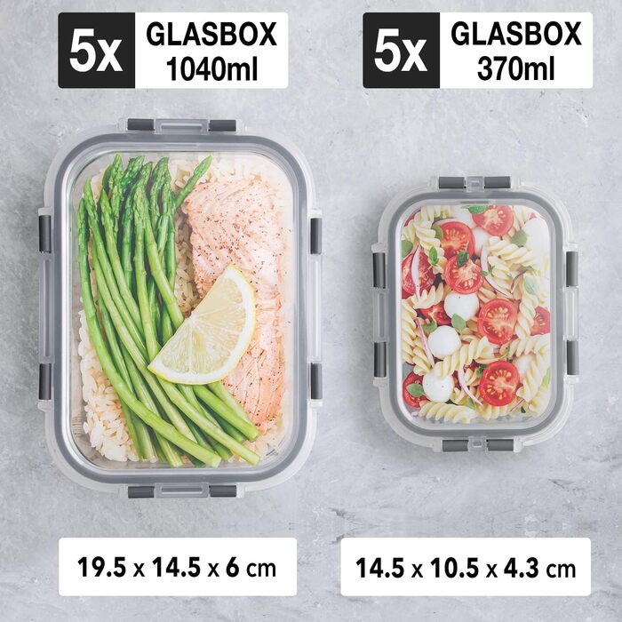 Glass Storage Box for Food - [Pack of 10] Lunchboxes for Healthy Meals with Airtight Lids - Airtight Storage Containers, Lunch Boxes BPA-free, Leak-proof (10 Lids & 10 Containers)