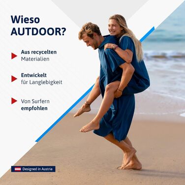 AUTDOOR® Microfiber Bathrobe for Women & Men - sustainably made from 100% recycled PET bottles - towel as a changing assistant for beach and water sports - quick-drying & compact (Blue, Medium)