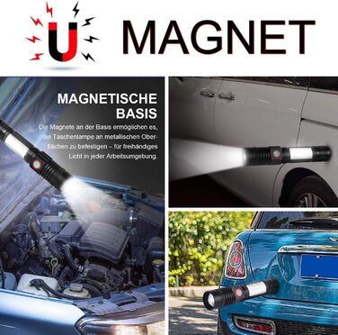 LED ліхтарик надпотужний 2000 люменів, 2500 mAh, перезаряджуваний, багатофункціональний, з магнітом та COB світлодіодом, Zoom, 2 шт.