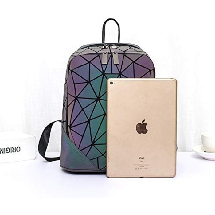 Geometric Reflective Backpack, Women's Handbag, Holographic Holo Shoulder Bag, Wallet, Geometric Glowing Bag Set, Phone Pouch (No.9)