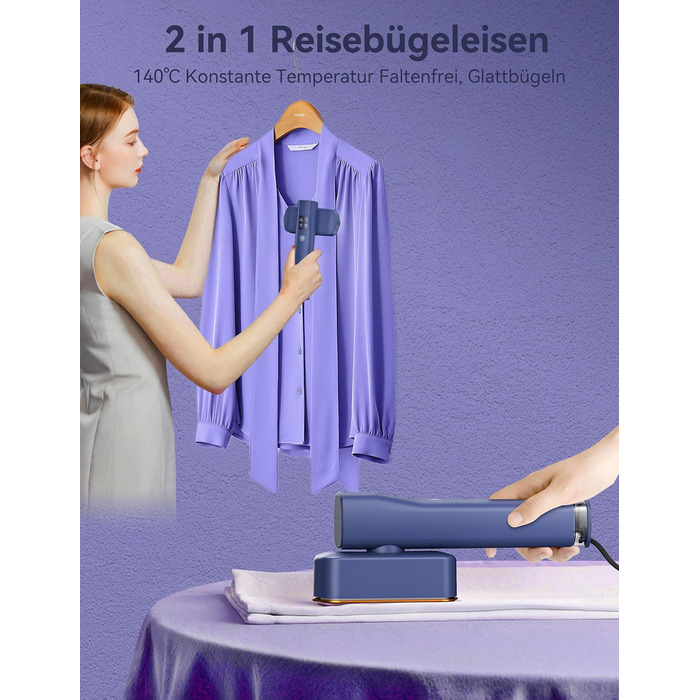 Праска Sundu Steamer: 2-в-1 відпарювач та праска для одягу, мобільна, з LED дисплеєм, 4 режими, блакитна