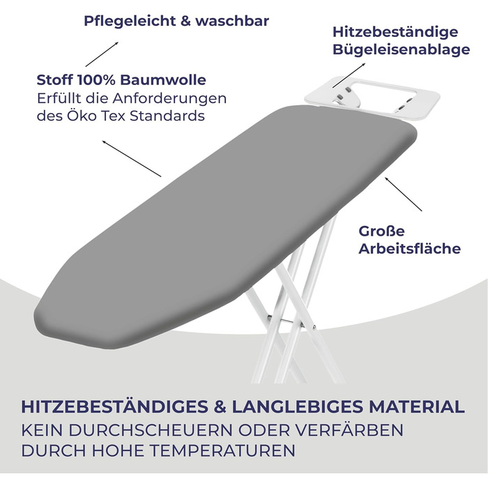 Відпарювальна дошка STAHLMANN® 114x34 см сірого кольору з неслизькими ніжками – міцна та стабільна – Made in EU
