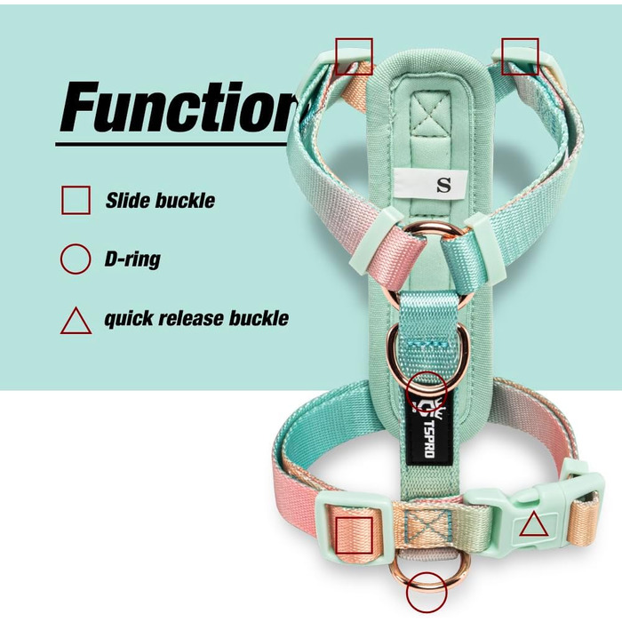 Шлейка для собак середніх порід TSPRO, не тягне, жовто-зелена градієнтна графіка, регульована, з швидкою застібкою, дихаюча та міцна (Розмір 2, обхват шиї 40.6–68.6 см, обхват грудей 40–70 см)