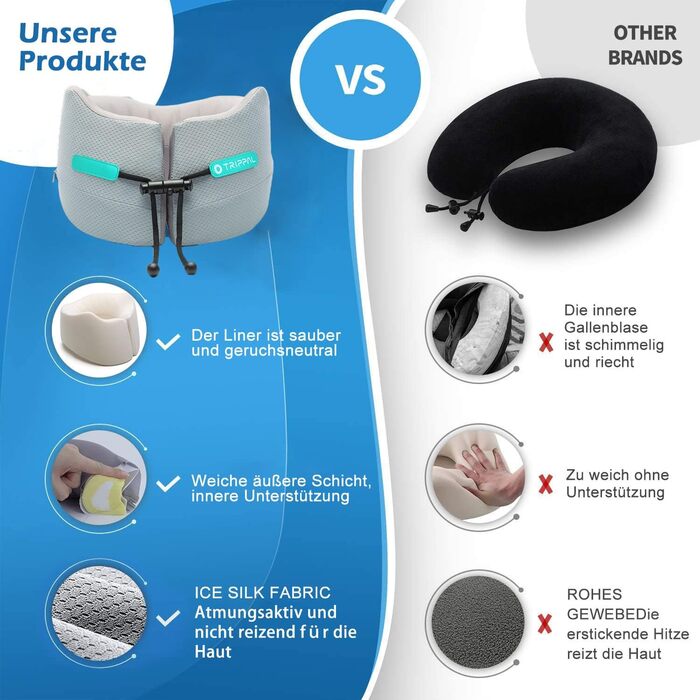 Подушка для шиї з піни Memory Foam для подорожей, сіра (розмір L) - комфортна підтримка для літака, автомобіля, офісу