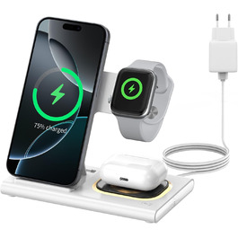 Бездротова зарядка Aimtel 3-в-1 з нічними ліхтариками, сумісна з iPhone 17/17 Pro/17 Pro Max/17 Air та Apple Watch. Підходить для AirPods Pro/4/3/2