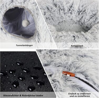 Туннель для котів Caliyo з місцем для сну, інтерактивна іграшка для котів, сірий (85×26 см)