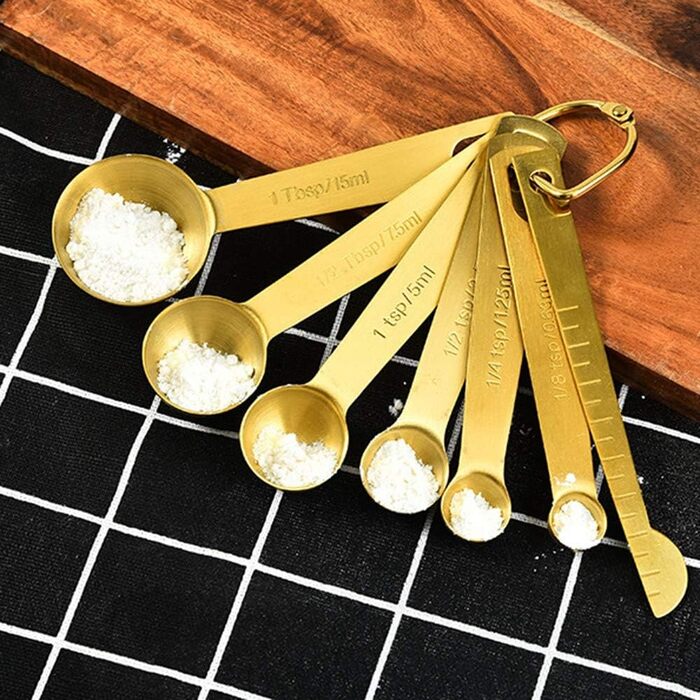 Toranysadecegumy 6 Piece/Set Measuring Spoons, Useful Stainless Steel Measuring Cups, Kitchen, Coffee, Measuring Spoons, Tea, Gold