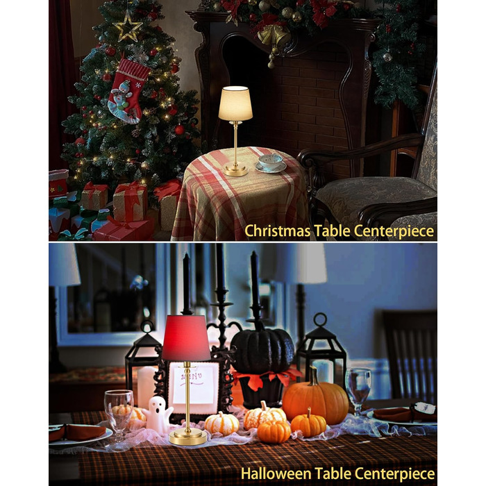 Акумуляторна настільна лампа: портативна, бездротова з регулюванням яскравості, для дому та саду, абажур з льону, античне біле металу, RGB синій абажур