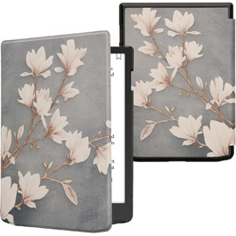 Чохол-книжка kwmobile для Pocketbook InkPad 4 / Color 3 / Color 2 / Vivlio InkPad 4 / InkPad Color 3 - Magnolien Taupe Weiß Blaugrau