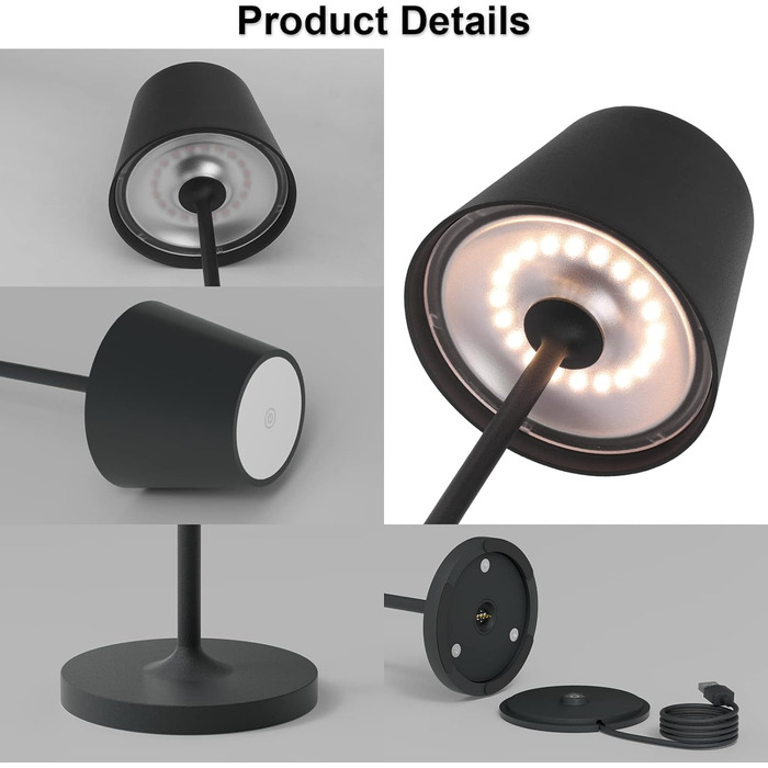 LED настільна лампа K-Bright з димуванням, акумуляторна | Для дому та вулиці | 3000K тепле світло | Дизайнерська лампа | 2 шт. в комплекті, колір антрацит