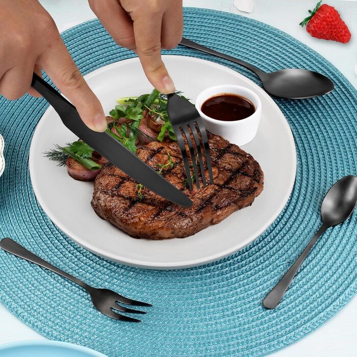Cutlery Set for 6 People, 30-Piece Matte Black Cutlery Set, Cutlery Set including Knife, Fork, Spoon, Black Stainless Steel Cutlery Sets, Matte & Dishwasher Safe