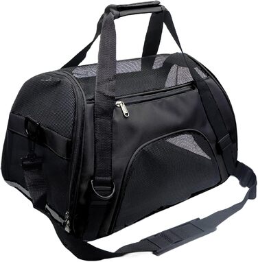 Транспортна сумка для тварин, схвалена авіаперевізниками, для середніх та малих котів, цуценят, кошенят, собак/котів, чорна сумка для подорожей з тваринами (розмір M)