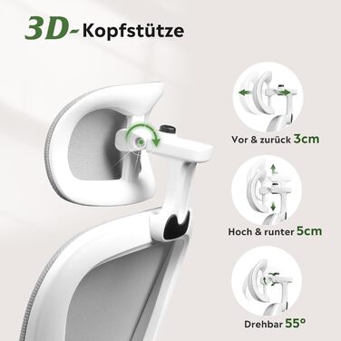 Офісне крісло Devaise ергономічне з підтримкою попереку, 3D-підголівником, регульованими підлокітниками та сітчастою спинкою, для офісу та дому, до 150 кг (сірий)