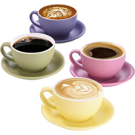Набір кавових чашок Yundu Cappuccino 4 шт. по 300 мл з блюдцями, кераміка, матові кольори для латте-арт, для бариста, великі мока чашки