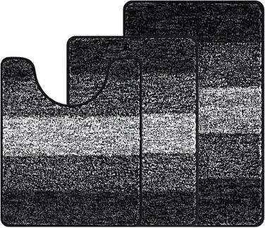 Enyhom 3-Piece Microfiber Bath Mat Set - Non-Slip Bathroom Rugs & Toilet Lid Cover - Soft & Washable (Black, 45x65cm, 50x80cm, 50x60cm)