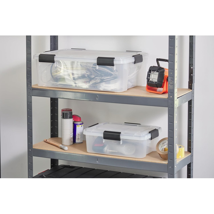 Iris Ohyama Airtight Plastic Storage Boxes with Lids, 50L, 4-Piece Set, Airtight and Waterproof Seal, Robust Snap Closures, Stackable, Dustproof, BPA-Free, DDAT-L (Transparent, 30L x4)