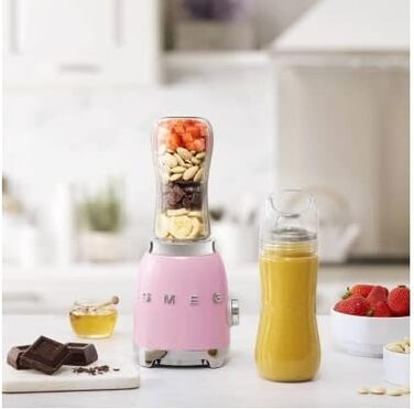 SMEG, Personal Blender PBF01PKEU, 2 speed settings, stainless steel double blade, 2 x 600 ml bottles included, non-slip base, integrated cable management, 300W, Rose