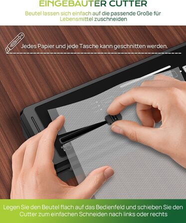 Вакуумний пакувальник 5-в-1 для продуктів харчування: сухий/вологий режим, зберігає свіжість до 7 разів довше, 70 кПа, вбудований різак, шланг, 10 пакетів