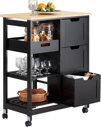 SoBuy Rolling Kitchen Cart with 2 Removable Shelves and 1 Tray - White/Black
