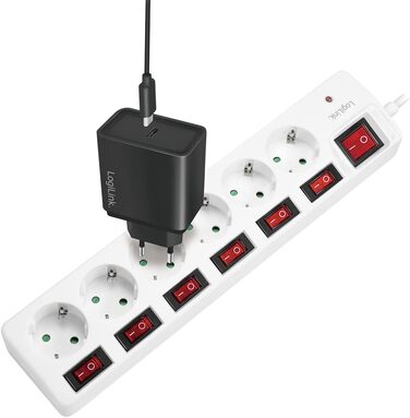 Смуга розподілу LogiLink LPS233 з 6 розетками, захистом від перенапруги та дитячим замком, CEE 7/3 (біла)