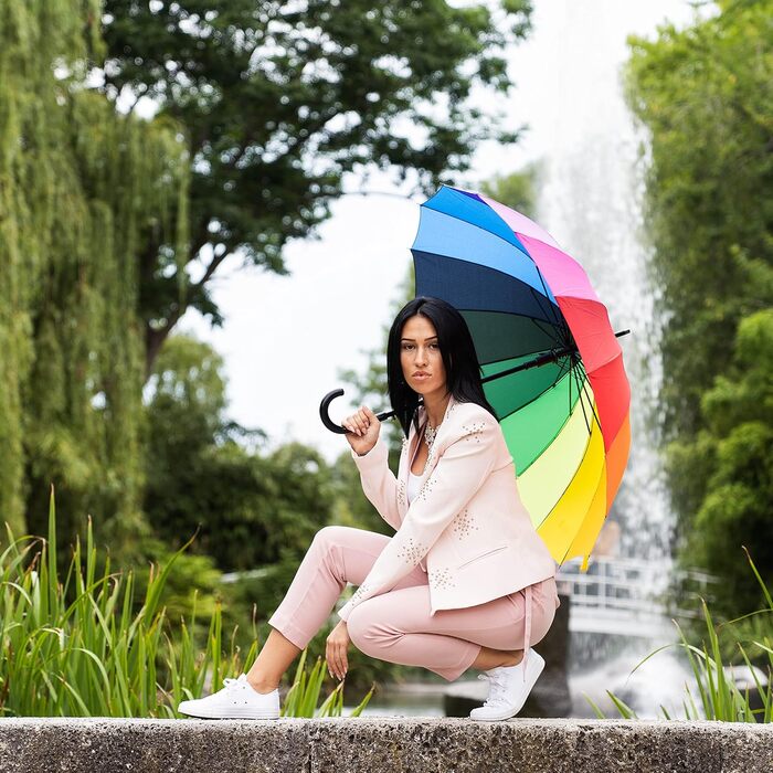 Автоматичний парасолька UNISEX Райдуга, вітростійкий, 16-сегментний, великий, стійкий до вітру, 120 см