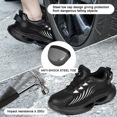 Черевики безпеки OFF-CUP для чоловіків, легкі, з поворотним закриттям, спортивні, дихаючі, з металевим носком, антиковзаючі, чорно-сірі, розмір 40-46