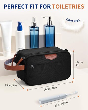 Чоловіча дорожня косметичка ECOHUB, водонепроникна, з великим відділенням та відділенням для мокрого одягу, з переробленого PET, з двома блискавками, чорна