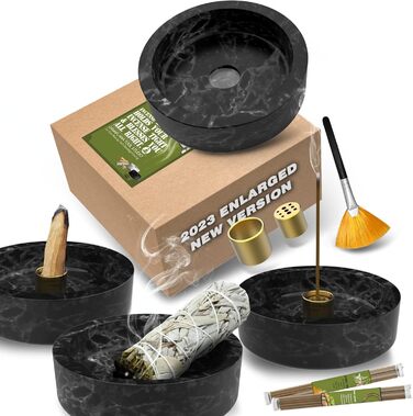 Incense Holder, Marble Incense Burner 2023 Upgraded Large incense holder for incense cones, Palo Santo cones, incense ash catcher with incense sticks as a gift (Black)