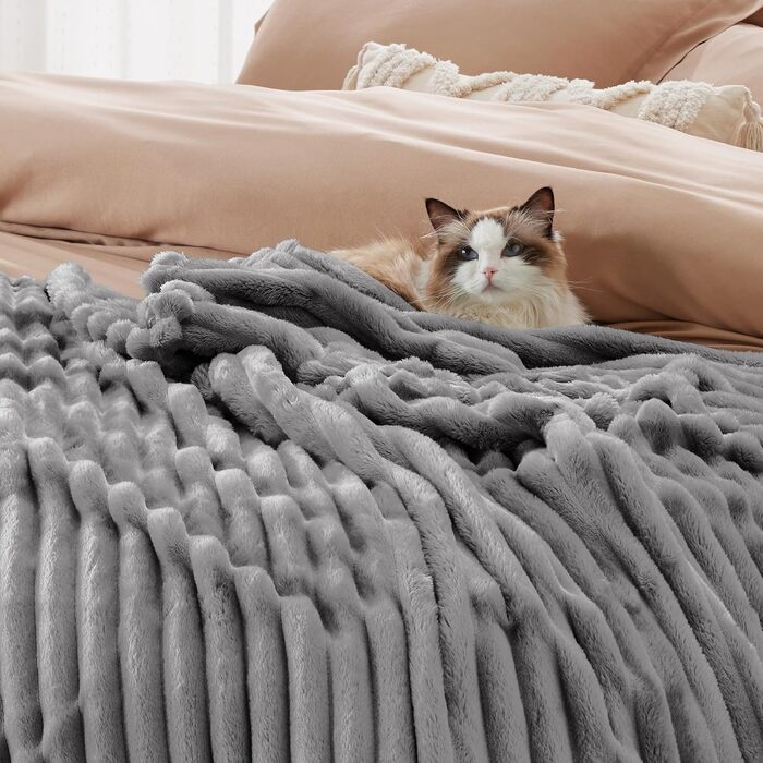 BEDSURE Плед-накидка для декору кімнати - вовняний та флісовий плед, накидка на диван, м'який теплий плед з грубої в'язки для дивану, плед для вітальні, покривало (230 x 270 см, сірий)