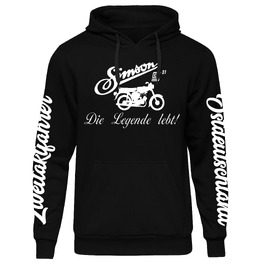 Чоловічий худі UGLYSHIRT Simson Ostdeutschland — чорний світшот з капюшоном для любителів двотактних мотоциклів S50, S51 та Trabant