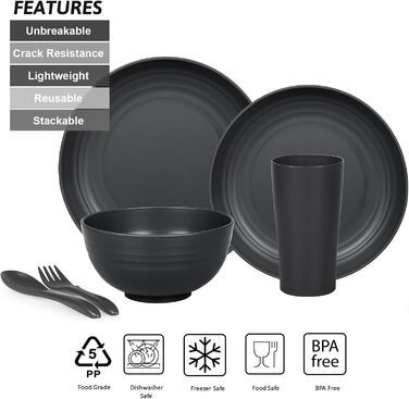 Набір посуду з PP | Легкий та незламний сервіз з 16 предметів для дітей та дорослих, тарілки, миски, чашки