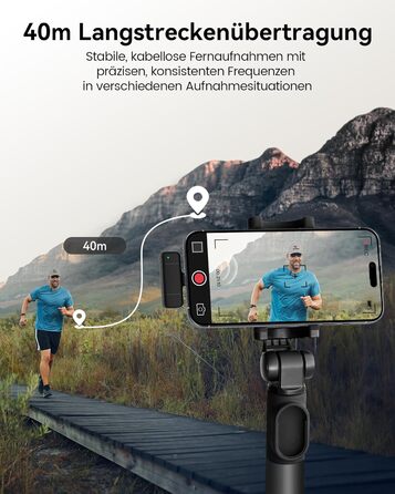 Бездротовий петличний мікрофон з зарядним кейсом, 36 годин роботи, шумозаглушення, 40 м радіус дії, Plug-and-Play для iPhone/iPad/Android/PC, YouTube, Vlog, Live-Streaming, чорний