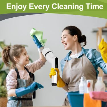 Електрична щітка для прибирання з 7 насадок, водонепроникна IPX7, регульована ручка, для ванної, кухні, підлоги, авто, біла