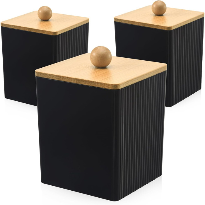 Диспенсер для ватних дисків та паличок з бамбуковим кришкою, акриловий органайзер для вати, чорний, для ванної кімнати