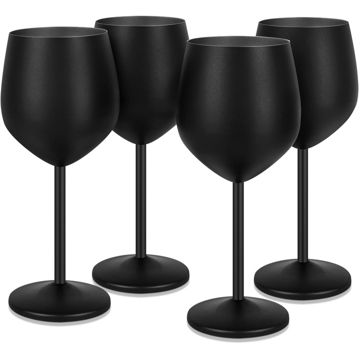 Набір келихів для вина Livole, 550 мл, з нержавіючої сталі, 4 шт. Келихи для червоного вина, шампанського, коктейлів, великі, матові чорні