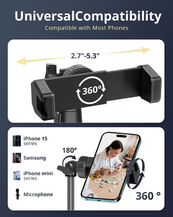 Ringlicht UBeesize 12 дюймів з триподом, 62 дюйми, для відео та стрімінгу, сумісний з телефонами, камерами, веб-камерами, сенсорне керування, білий, теплий, денне світло
