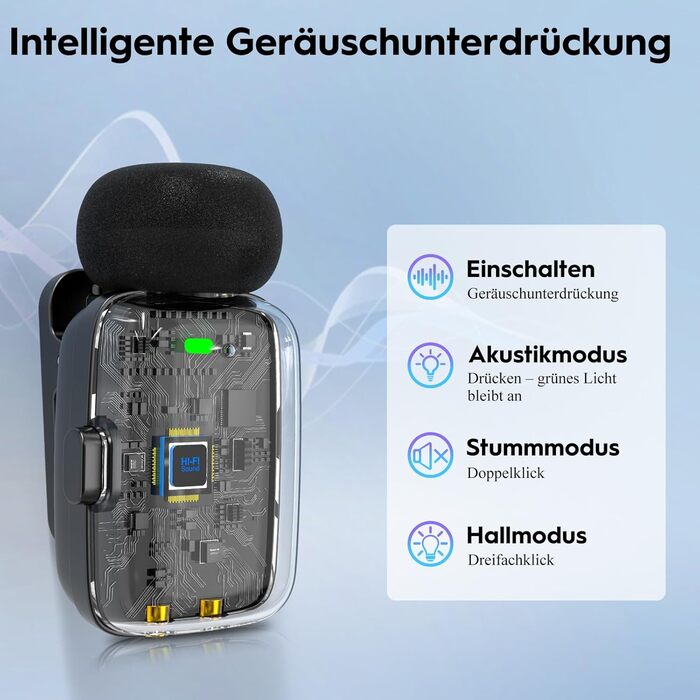 Мікрофон ZealSound Mini Wireless з USB-C/Lightning, для Android/iPhone, з шумозаглушенням, 33h акумулятор, 100м, для Vlogging, TikTok, Podcast, YouTube (M6 Чорний/Срібний)