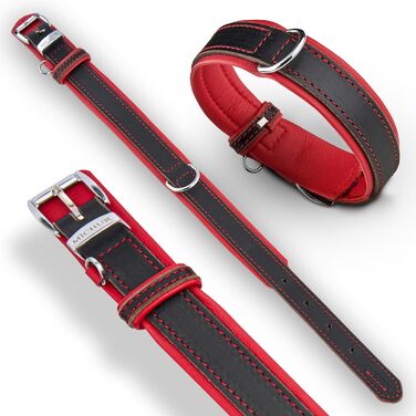 Нашийник для собак Michur Minimo Rot з натуральної шкіри, червоно-чорний, різні розміри, обхват шиї 28-36 см