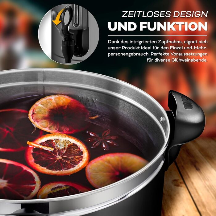 Glow Wine Cooker 6.8L / 1500W Canning Machine made of Stainless Steel, Glow Wine Kettle, Glow Wine Machine, Hot Beverage Machine, Hot Water Dispenser (20 Liter, Grey)