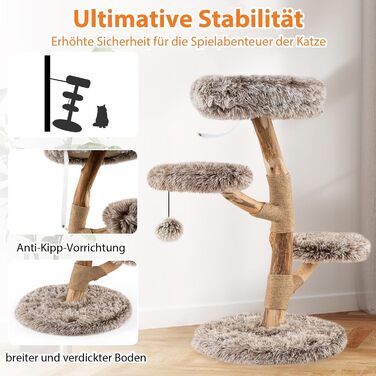 Дерев'яний кігтеточки для котів Costway 90 см, 3 м'які сидіння, джутовий кігтеточки, кігтеточки-вежа, кігтеточки для котів, масивне дерево, білий+натуральний, 1 ствол, 3 яруси