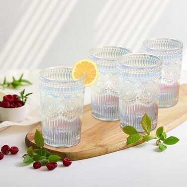 Joeyan 370ml Rainbow Water Glasses, Set of 4 Tumbler Glasses Colorful for Water, Drinks, Cocktail, Tea, Juice, Sparkling Drinking Glasses Romantic for Home, Office, Bar