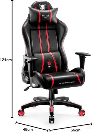Ігрове крісло Diablo X-One 2.0, ергономічне, з регульованими підлокітниками, подушками для шиї та попереку, функцією гойдання, для геймерів і офісу, червоне, розмір L