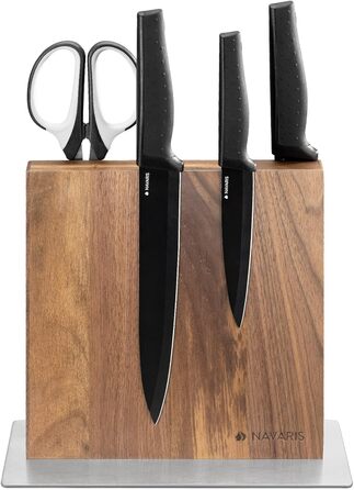 Navaris Double-Sided Magnetic Knife Holder made of Walnut - Magnetic Knife Block, Knife Board, Double-Sided Magnetic Knife Holder - Knife Holder, Wood, Unfurnished