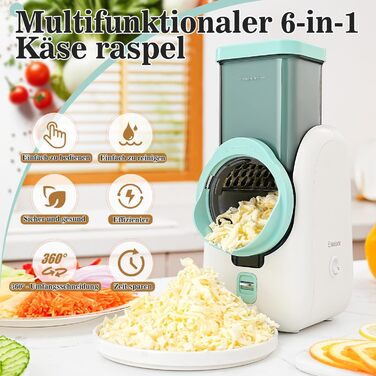 Електричний набір для нарізки овочів та фруктів 6-в-1: терка, шинковка, нарізка для овочів, фруктів, сиру та горіхів. Білий та зелений колір