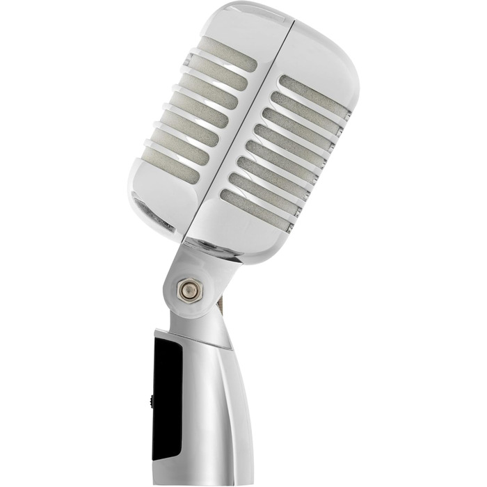 Pronomic DM-66S: Комплект динамічних мікрофонів – мікрофон для вокалу, мовлення, Rockabilly дизайн, зі штативом та XLR-кабелем, сріблястий/білий